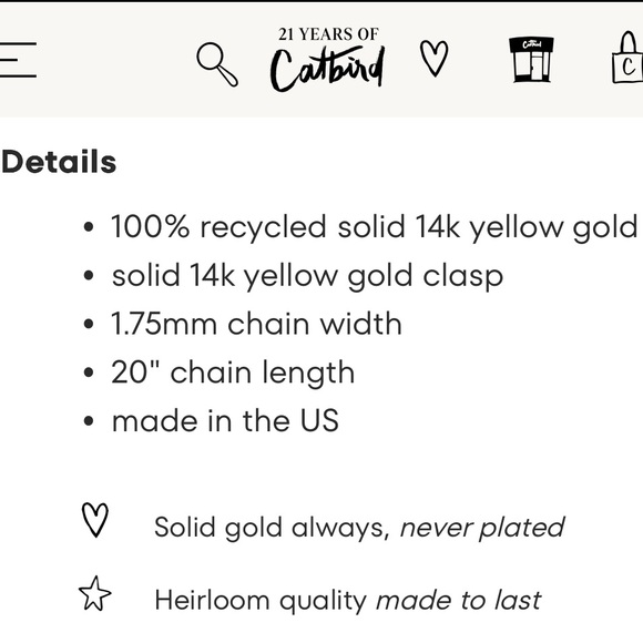 Catbird Lover's Chain 14k Gold necklace 20”chain length - Picture 5 of 9